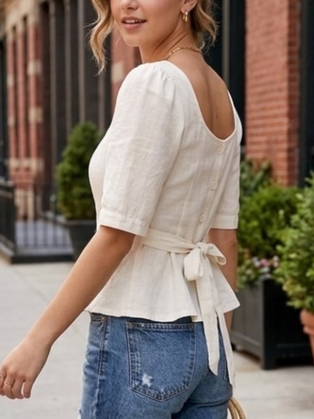 Urban Outfitters Cream Button-Front Peplum Top - Size Small Petite